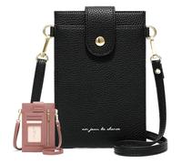 Generico Purrcase Women's Ultra-Slim Vertical Phone Wallet - Card Holder with Pockets, PU Mini Crossbody Bag with Card Slots and Pockets (Black)