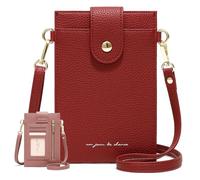 Generico Purrcase Women's Ultra-Slim Vertical Phone Wallet - Card Holder with Pockets, PU Mini Crossbody Bag with Card Slots and Pockets (Red)