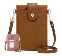 Generico Purrcase Women's Ultra-Slim Vertical Phone Wallet - Card Holder with Pockets, PU Mini Crossbody Bag with Card Slots and Pockets (Brown)