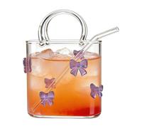 Generico Purse Drinking Glass - Portable Insulated Beverage Cup Double Wall Clear Acrylic with Leak Resistant Lid, Straw Compatible Fashion Tumbler for Bag Friendly Hydration On The Go