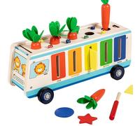 Generico Puzzle Carrots Harvest Game, Children’s Color And Shape Sorting Toy, Lovely Bus Design, 11.14x4.25x4.45 Inches, Wooden Educational, School, Camping, Car Trips, Park
