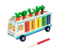 Generico Puzzle Carrots Harvest Game, Children's Sorting Toy, 11.14x4.25x4.45 Inches, Color And Shape Recognition, Wooden Bus Design, Educational Play for School, Home, Car, Camping, Park