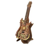 Generico Puzzle in Legno 3D per Adulti, Kit Modello di Chitarra Meccanica in Legno da Costruire, Puzzle per Assemblaggio Fai-da-Te da 114 Pezzi con Luci LED e Corde Suonabili,Marrone