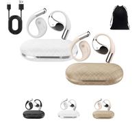 Generico Q39 Ai Translation Clip-On Bluetooth Earphones, Q39 AI Earbuds Translate, Real Time Open Ear Headphones, Translator Earbuds Fit iOS Android Ideal for Travel Business Learning (White+Gold)