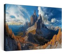 Generico Quadri Con Cornice 70x50 cm Decorazione Quadri per Camera Da Letto, Quadretti da Parete Grande Quadro Moderno Soggiorno Foto Su Tela Dolomiti Italiane Montagna Foresta Paesaggio