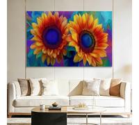 Generico Quadri Moderni con Cornice Camera Da Letto 120 x 60 cm, Foto Quadro su tela Con Cornice Artistico Vibrante Floreale Girasole Decorazioni - Parete Soggiorno Giallo Stampa Su Tela Casa