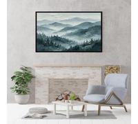 Generico Quadro Da Parete Con Paesaggio Montano E Foresta Nebbiosa, Blu E Verde, Dipinto A Mano Al 100% Con Texture, Olio Su Tela, Senza Cornice, Opera D'Arte Estetica Per Soggiorno E Camera Da Lett