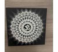 Generico Quadro Decorativo da Parete con Mandala e Simbolo Om, Tela 15x15 cm, Stile Zen Boho Chic Spirituale per Yoga e Meditazione, Nero e Oro