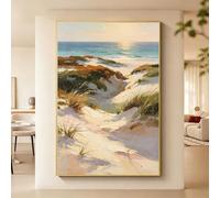 Generico Quadro Moderno 100% Dipinto A Mano Su Tela, Raffigurante Mare E Spiaggia, Ideale Per Il Soggiorno. Opera D'Arte Originale Senza Cornice, Paesaggio Estetico - 120X200 Cm (47,2X78,7 Pollici).
