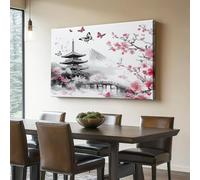 Generico Quadro Su Tela 70L x 50l cm - Giapponese Architettura Fiori ciliegio Monte Fuji stampa - Colorato Quadri Moderni Soggiorno Stampa Di Foto Decorazione Camera Letto Da Parete - Senza Cornice