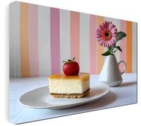 Generico Quadro su Tela vaso di fiori e fetta di torta 80x60, Stampe professionali da Parete, Quadro moderno adatto per ambienti come soggiorno, salone, b&b, Cucina, pasticcerie e locali, colore rosa