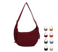 Generico Quantifyn Women’s Nylon Crossbody Hobo Bag - Adjustable Strap, 3 Braided Zipper Pockets with Divider for Daily Use (Red)