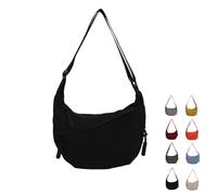 Generico Quantifyn Women’s Nylon Crossbody Hobo Bag - Adjustable Strap, 3 Braided Zipper Pockets with Divider for Daily Use (Black)