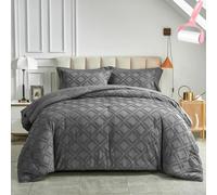 Generico Queen Comforter Set 3 Pieces Bed in a Bag, Elegant Checkered Geometric Pattern Bedding Set, Modern Simple Soft Cozy Comforter Sets for All Season