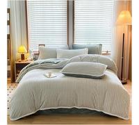 Generico Queen Flannel Striped Comforter Cover Winter Warm 4 Pcs,Reversible Plush Breathable Soft Duvet Cover Set,Luxury Velvet Washable Bedding Set Includes 1 Duvet Cover 1 Flat Sheet 2 Pillow Shams