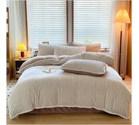 Generico Queen Flannel Striped Comforter Cover Winter Warm 4 Pcs,Reversible Plush Breathable Soft Duvet Cover Set,Luxury Velvet Washable Bedding Set Includes 1 Duvet Cover 1 Flat Sheet 2 Pillow Shams