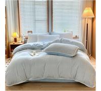 Generico Queen Flannel Striped Comforter Cover Winter Warm 4 Pcs,Reversible Plush Breathable Soft Duvet Cover Set,Luxury Velvet Washable Bedding Set Includes 1 Duvet Cover 1 Flat Sheet 2 Pillow Shams