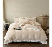 Generico Queen Milk Velvet Ruffle Carved Duvet Cover 4 Pieces,Reversible Breathable Soft Winter Duvet Cover Set,Checked Plaid Bedding Set with Flat Sheet and 2 Ruffled Pillow Shams