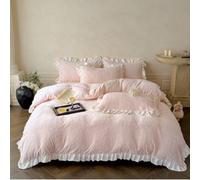 Generico Queen Milk Velvet Ruffle Carved Duvet Cover 4 Pieces,Reversible Breathable Soft Winter Duvet Cover Set,Checked Plaid Bedding Set with Flat Sheet and 2 Ruffled Pillow Shams