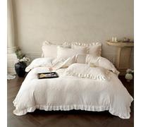 Generico Queen Milk Velvet Ruffle Carved Duvet Cover 4 Pieces,Reversible Breathable Soft Winter Duvet Cover Set,Checked Plaid Bedding Set with Flat Sheet and 2 Ruffled Pillow Shams