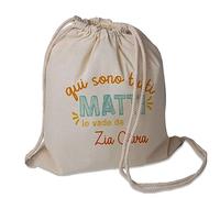 Generico Qui sono Tutti Matti Vado da Zia Sacchetto Porta Corredino Bebè Neonato Zaino A Sacca In Cotone 130gr Personalizzato con Nome Idea Regalo Natale Compleanno Nuova Nascita Bebè Neonati Bambini