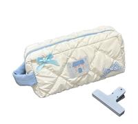 Generico Quilted Pencil Pouch with Blue Bow Design,Large Capacity School Supplies Organizer (blue)