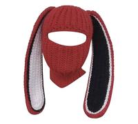 Generico Rabbit Ear Hat Autumn And Winter Neck Knitted Hat (Red One Size)