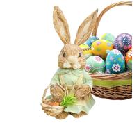 Generico Rabbit Figurine - 13.78 Inches Festive Straw Animal Sculpture, Easter Bunny Figurines for Table Centerpiece Entryway Indoor Bedroom Living Room Bookshelves