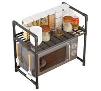 Generico Raccolto per forno a microonde - scaffale per microonde | Contatore di cucina con ganci, organizzatore di spezie a doppio strato, supporto per macchine per pane largo per casa, garage, bagno