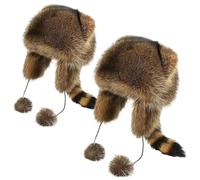 Generico Raccoon Hat, Faux Fur Plush Winter Earflap Hat, Little Cute Protection Adjustable Size for Cold Weather (2 PCS)