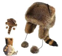 Generico Raccoon Hat with Tail, Winter Cute Raccoon Plush Hats,Racoon Tail Hat, Soft, Warm, Adjustable Size for Cold Weather (M)