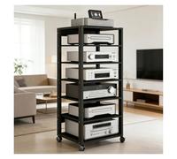 Generico Rack Audio Mobile con Ruote Universali,Mobiletto Portaoggetti Stereo Audio A 7 Ripiani,Mobile Stereo Hi Fi Rack HiFi per Soggiorno, Ufficio, Home Theater,Supporto TV Angolare(Nero)