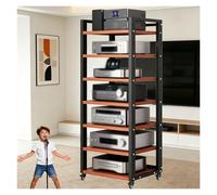 Generico Rack Audio Mobile con Ruote Universali,Mobiletto Portaoggetti Stereo Audio A 7 Ripiani,Mobile Stereo Hi Fi Rack HiFi per Soggiorno, Ufficio, Home Theater,Supporto TV Angolare(Red)