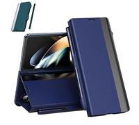 Generico Radujy/Lovreko Luxury Electroplated Leather Magnetic Phone Case with Phone Stand and Pen Slot, Flip Phones Magnetic Pen Slot Case for Galaxy Z Fold7/6/5/4 (for Z Fold 3/W22,Blue)