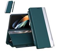 Generico Radujy/Lovreko Luxury Electroplated Leather Magnetic Phone Case with Phone Stand and Pen Slot, Flip Phones Magnetic Pen Slot Case for Galaxy Z Fold7/6/5/4 (for Z Fold 4,Green)