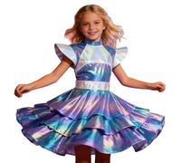 Generico Ragazze Abito Da Ballo In Tulle Metallizzato Lucido Aliena Vestito Con Maniche A Capuccino Olografico Costume Aliena Abiti Per Feste Di Halloween Vestito Stella Cometa
