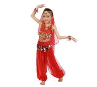 Generico Ragazze Belly Dance Indianodel Costume Ballo InsiemiCarnevale Orientale Ragazzedanze del Ventre Vestiti Bambin Gonna Frange Ragazze Costume Jasmine Bambina (Red-d, 3-4 Years)
