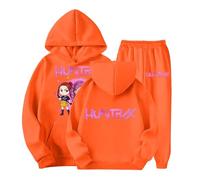 Generico Ragazze K Pop Huntr/X Tuta Felpa con Cappuccio e Pantaloni Abbigliamento Set 2 Pezzi Pop De-Mon H-Hunters Moda Completo Tute da Sportiva Anime Tracksuit Y2K per Bambino 2-14 Anni