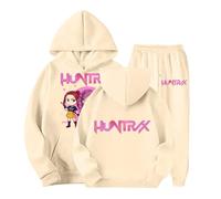Generico Ragazze K Pop Huntr/X Tuta Felpa con Cappuccio e Pantaloni Abbigliamento Set 2 Pezzi Pop De-Mon H-Hunters Moda Completo Tute da Sportiva Anime Tracksuit Y2K per Bambino 2-14 Anni