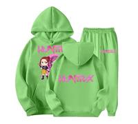 Generico Ragazze K Pop Huntr/X Tuta Felpa con Cappuccio e Pantaloni Abbigliamento Set 2 Pezzi Pop De-Mon H-Hunters Moda Completo Tute da Sportiva Anime Tracksuit Y2K per Bambino 2-14 Anni