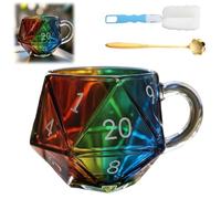 Generico Rainbow D20 Dice Mug, Polyhedral Ribbed Dice Transparent Mugs with Handle, Funny Collection Class Coffee Cup Gift for Game Enthusiasts, Fantasy Lovers