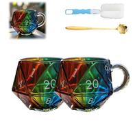 Generico Rainbow D20 Dice Mug, Polyhedral Ribbed Dice Transparent Mugs with Handle, Funny Collection Class Coffee Cup Gift for Game Enthusiasts, Fantasy Lovers
