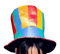 Generico Rainbow Stripe Top Hat - Gold Cloth Clown Hat 25cm, Halloween Rainbow Top Hats, Jester Carnival Costume | Kids Novelty Festival Hats, Fancy Dress Cosplay For Party Use