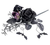 Generico Rametti con Rose Nere e Viola di Halloween con Pipistrelli, Set da 6 Pezzi, cm 27 H (con Gambo 42), Decorazioni di Halloween, Decorazione per la casa, Idea Regalo