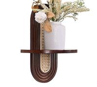Generico Rattan Wall Shelf, Bohemian Corner Shelfs Rack, Walls Mounted Display Racks, Decorative Hanging Shelf for Flower Pots, Potted Plants, Collectibles, Garden Organizer Displays, Brown