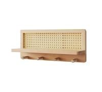 Generico Rattan Wall Shelf, Hangable Wooden Boho Organizer, Rustic Wall Rack with Hooks, 15.67x6.69x3.9 inches Compact Farmhouse Storage, Ideal for Nursery, Entryway, Study and Room Décor