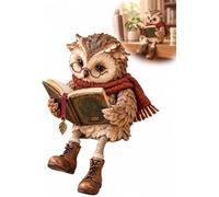 Generico Reading Owl Figurine,Resin Owl Shelf Sitter with Book and Dangling Legs (1 PC)