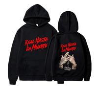 Generico Real Hasta La Muerte Felpa Unisex Con Cappuccio Manica Lunga Donna Uomo Casual Pullover,Black-XL