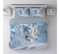 Generico Realistico Copripiumino 135 x 200 cm Adorabile Animali Volpe Delle Nevi Stampa Digitale Azzurro di Biancheria da Letto per Bambini per Giovani e Adulti con una Federa 2 Pezzi