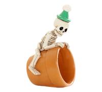 Generico Reclining Skeleton Skull Plant Pot - Spooky Resin Planter & Groun